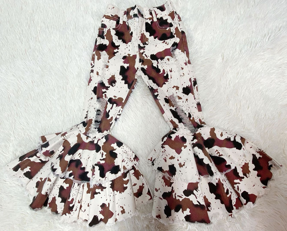 Wholesale Polyester Slim Fit Kids Girls Jeans Comfortable Double Layer Flares